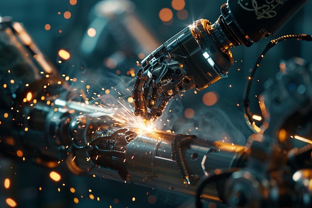 Robotic welding arm seamlessly joining metal compo