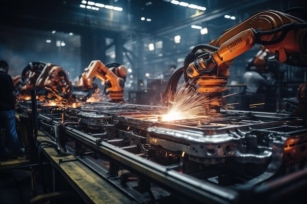 Robotic welding in the industrial mega factory with generate Ai