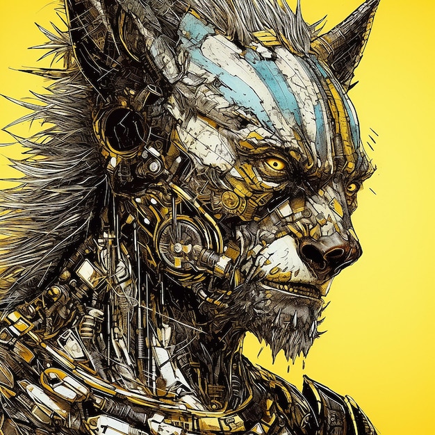 Robotic Werewolf dynamic portrait style Generative AI