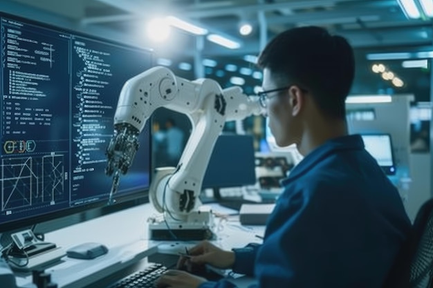 Premium Photo | A robotics engineer programming a robot