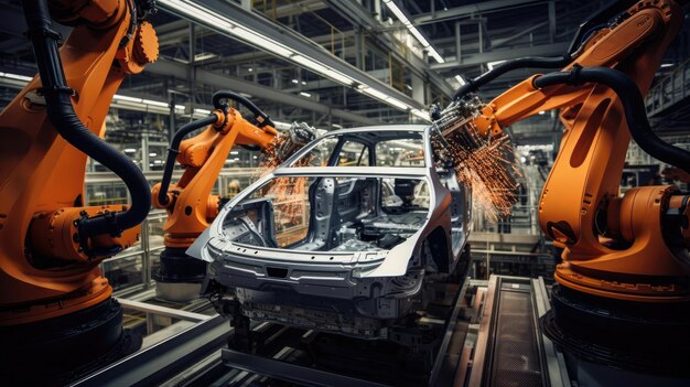 Robotics and human labor in car production secured by cybersecurity