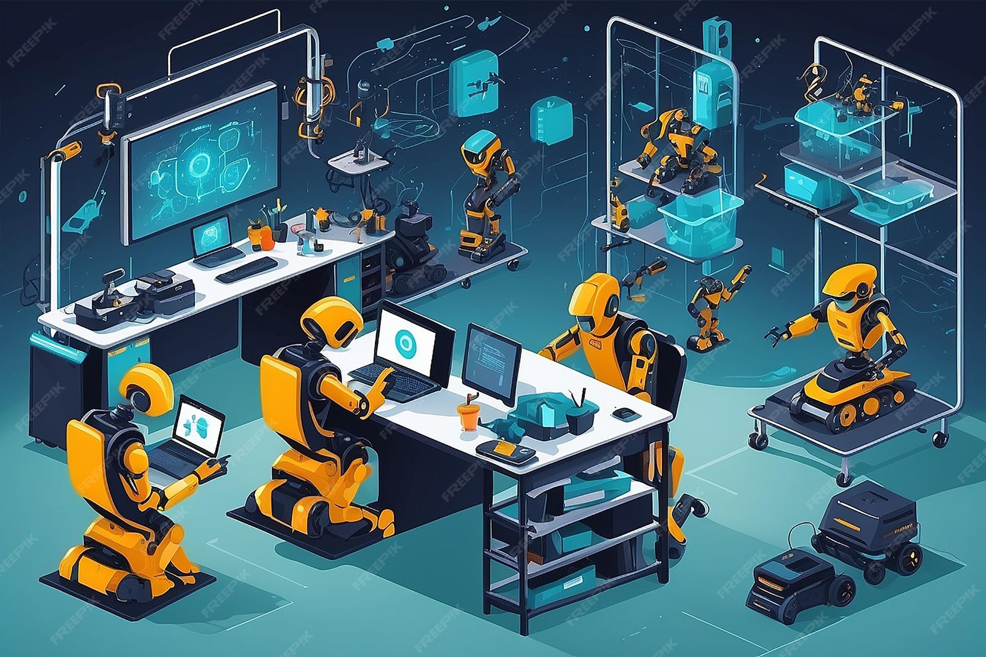 Premium Photo | A robotics lab with students programming swarm robotics ...