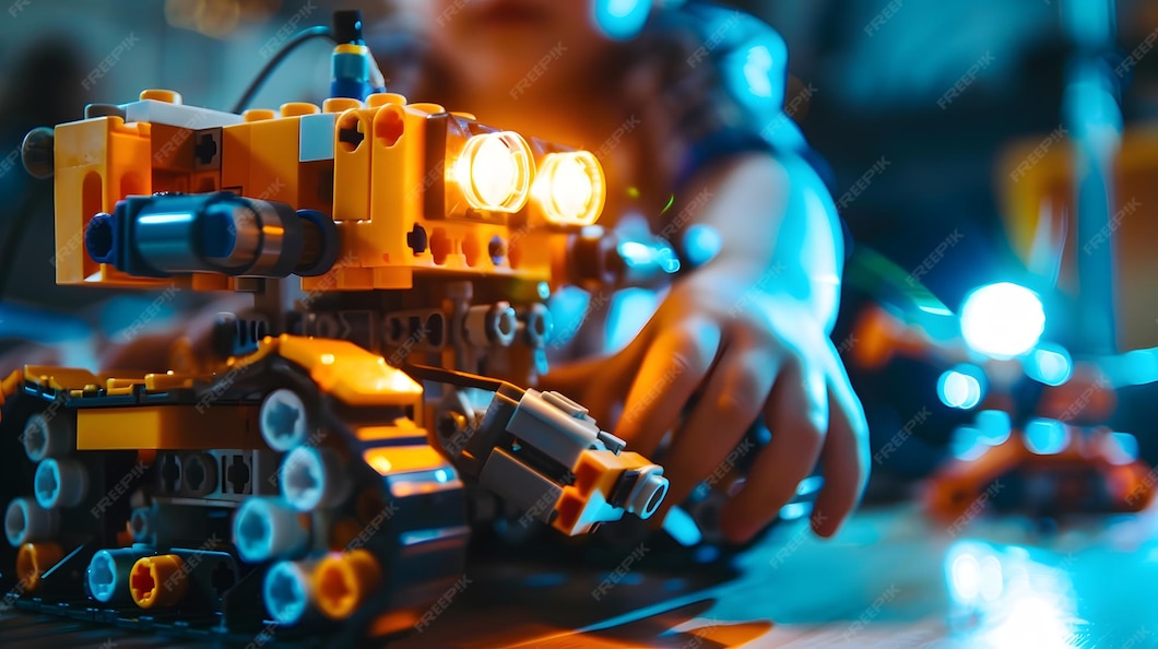 Premium Photo | Robotics programming class Children construct and code ...