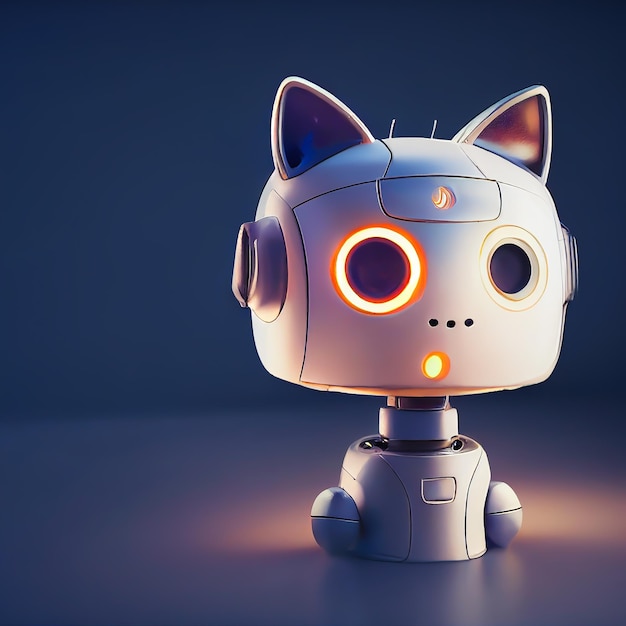 Robotkat in digitale afbeelding. Een futuristisch robotachtig nieuwsgierig kattenportret. Een si-fi kattenkarakter