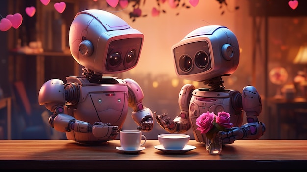 Photo robots in love on valentines day friendship