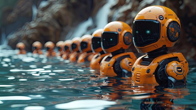 Robots for ocean exploration solid color background 4k ultra hd