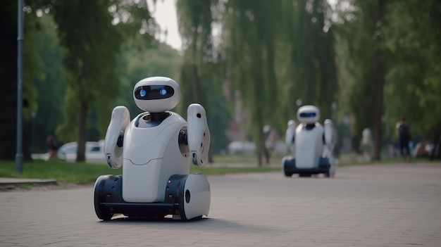 AIが生成した公園の路上のロボット