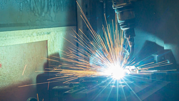 Robots welding in a car