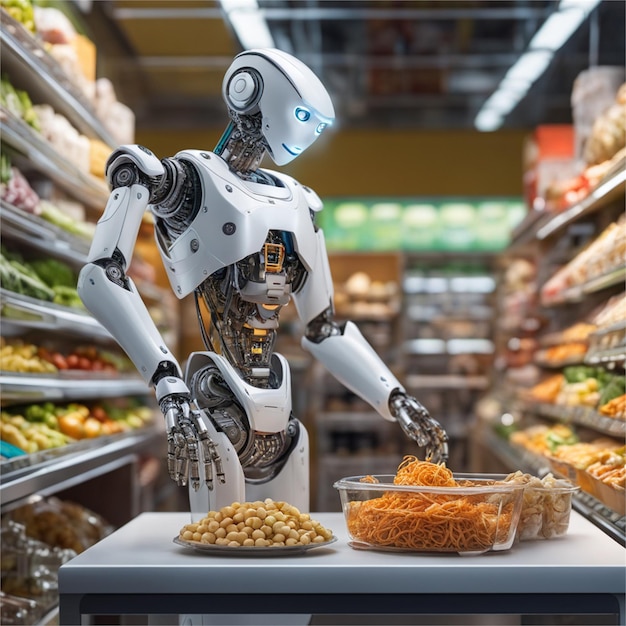 Robotverkoper bij fruitshop die fruit verkoopt