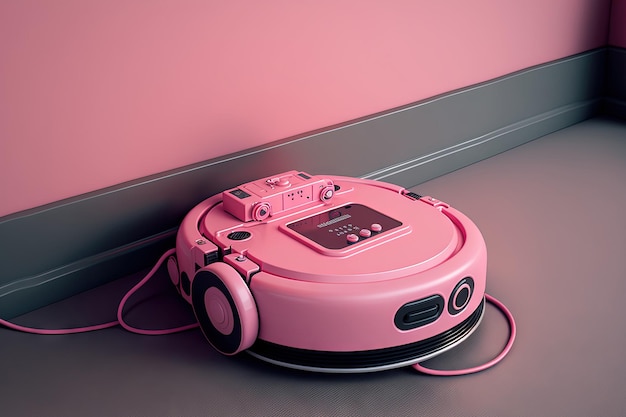 Robovac Cleaning robot pink wall gray floor