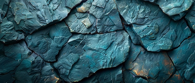 Rock background with dark turquoise tone Cracked Closeup 3D effect Modern colorful stone background for your design