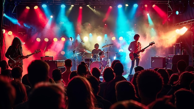 Photo a rock band is performing on stage in front of a large crowd