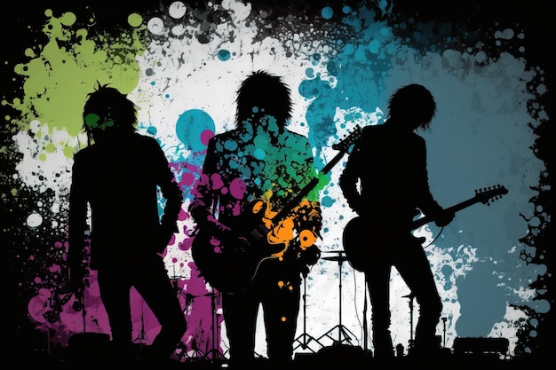 Rock band silhouette in watercolor