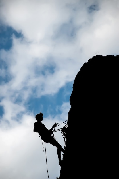 A rock climber down from the top