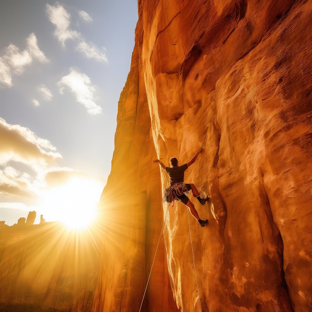 Rock climber photo realistic illustration generative ai