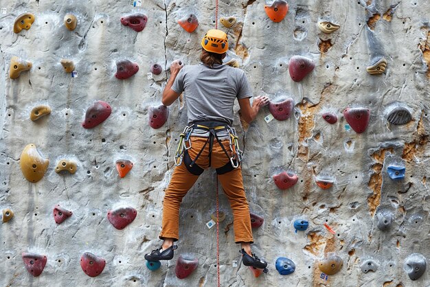 Rock climber scaling an indoor wall