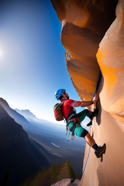 Rock climber scaling rock generative ai art illustration