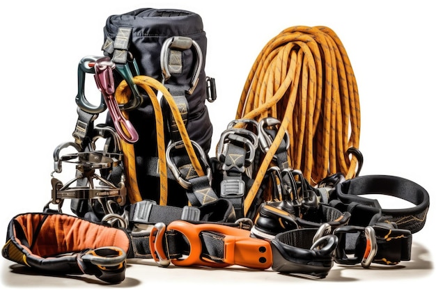 Foto strumenti e attrezzature per l'arrampicata su roccia fotografia pubblicitaria professionale