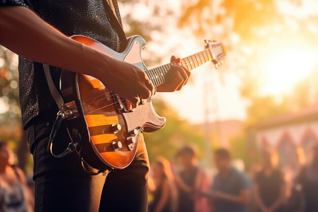 Rock concert in a large area with many visitors