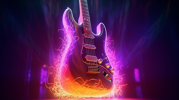 Rock elektrische gitaar neonlichten muziekband afbeelding afbeelding AI gegenereerde kunst