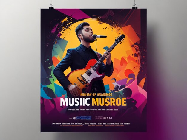 Photo rock festival flyer event design template guitar rock vector poster music band