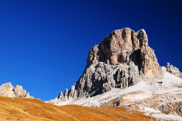 Rock formation against clear blue sky