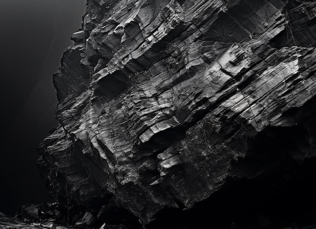 Rock formation in the mountains Black and white photo Vertical