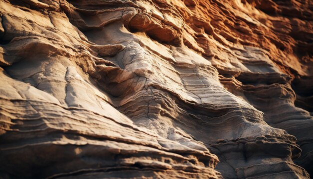 Фото Скалистое образование на береговой линии полосатые песчаные дюны водные волны экстремальная местность, созданная ии
