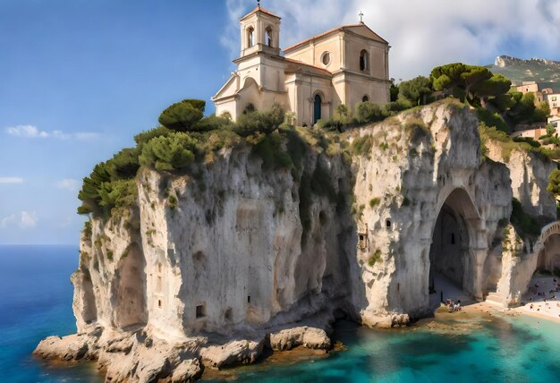 Photo a rock formation with a church on the top of it