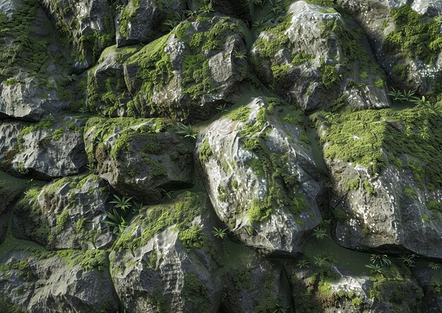 a rock formation with moss on it and a green moss on it