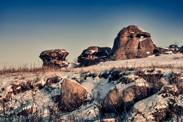 Rock formations against clear sky