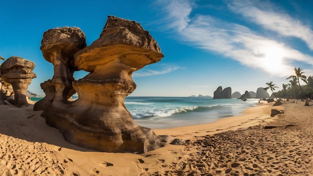 Rock formations on the beach in rio on a sunny day