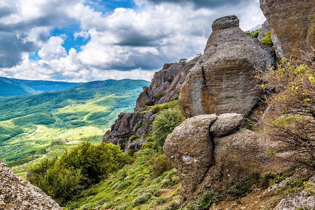 Rock formations on Demerdji mountain in Crimea