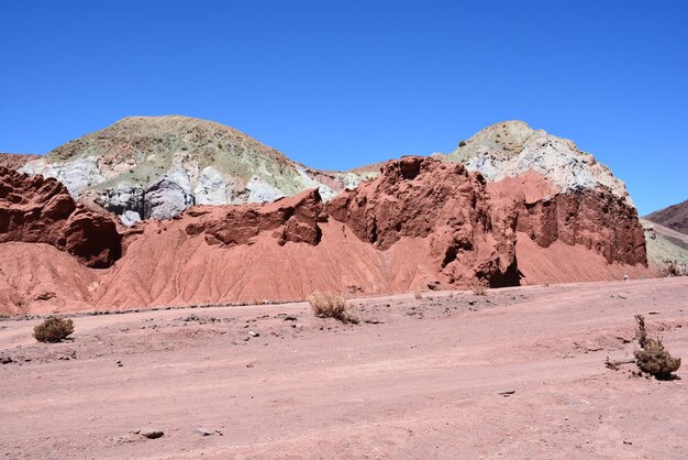 Rock formations in desert against clear blue sky