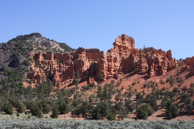 Rock formations on landscape against clear sky