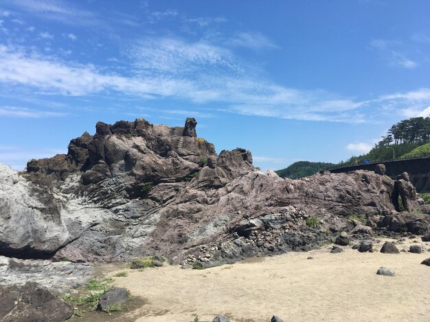 Rock formations on landscape against sky