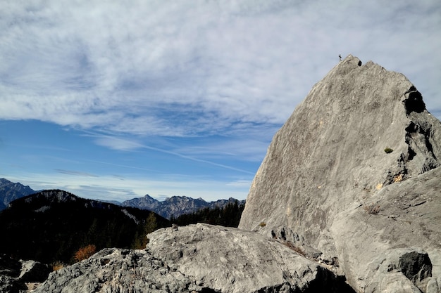 Rock formations on mountain against sky