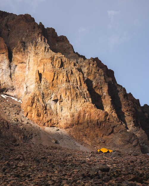 Rock formations on mountain against sky