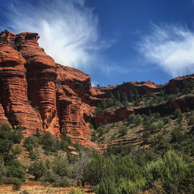 写真 天空を背景にした風景の岩層