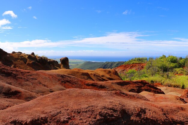 写真 天空を背景にした風景の岩層