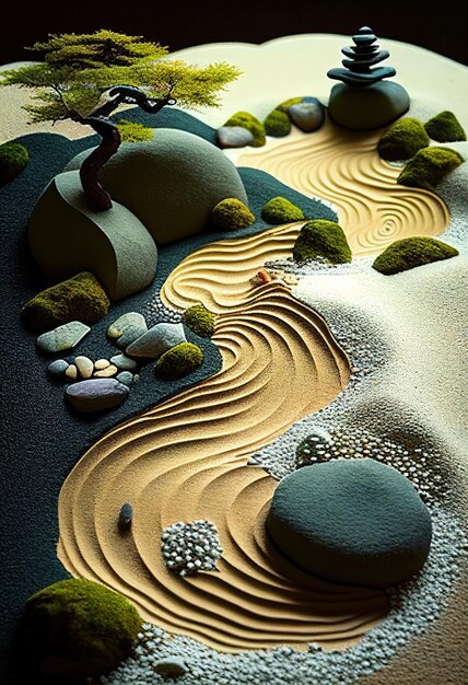 Photo a rock garden with a hand made design in the middle