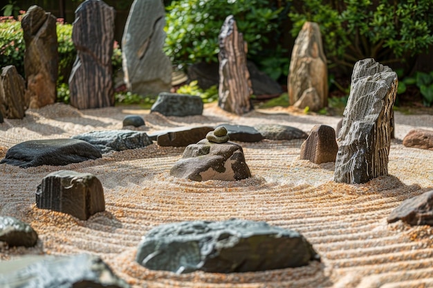 중앙 에 작은 돌 이 있는 바위 정원