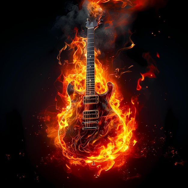Premium AI Image | Rock Guitar In Flames
