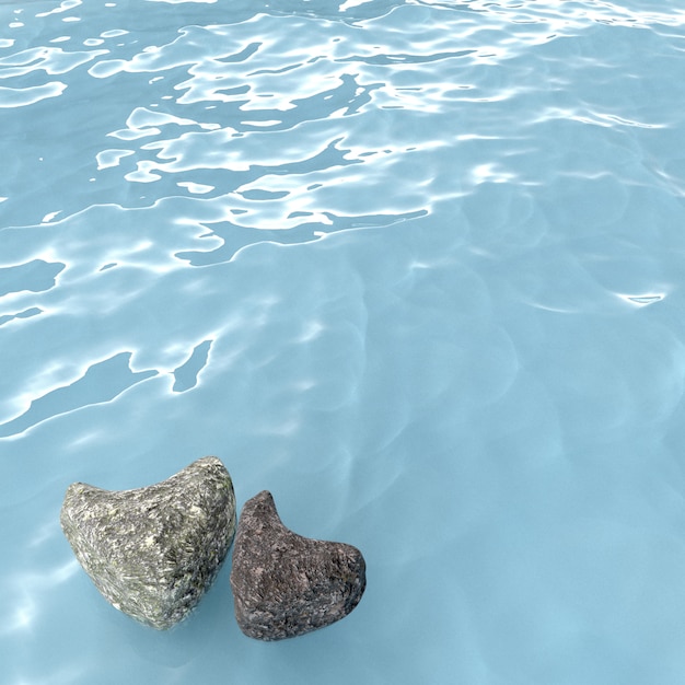 Rock heart shape on sea , 3D rendering.