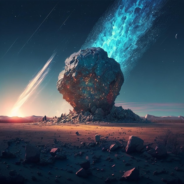 A rock is being blown away by a meteor.