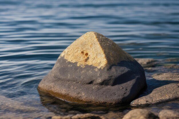 Foto una roccia in un grande lago serenità pace calma benessere consapevolezza