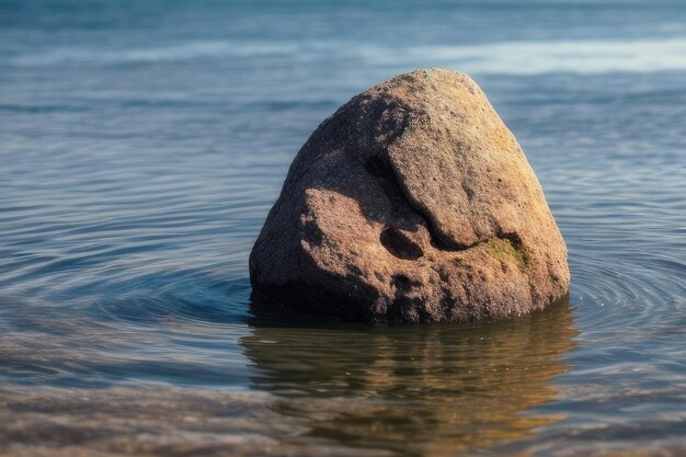 Foto una roccia in un grande lago serenità pace calma benessere consapevolezza