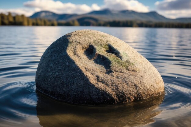 Foto una roccia in un grande lago serenità pace calma benessere consapevolezza