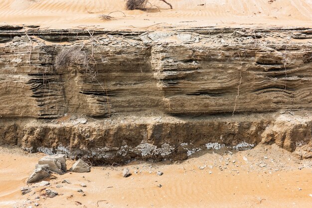 Rock layers texture in desert area. Landslip