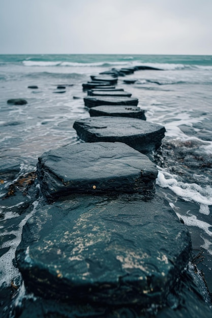 Rock Line on Beach